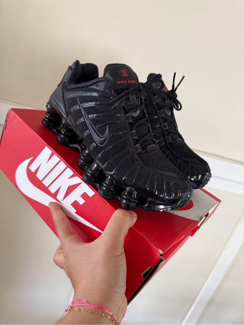 Nike Shox TL Athletic Sneakers - Black with Red Accents